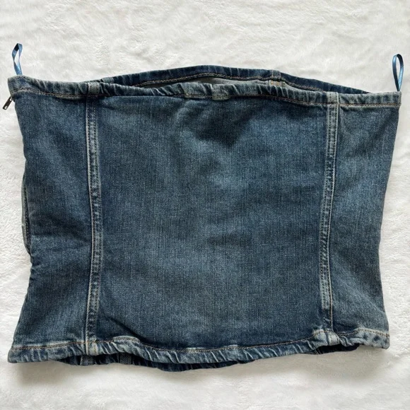 ZARA Strapless Cropped Corset-Style Blue Denim Tube Top—NWT—L - Picture 7 of 9